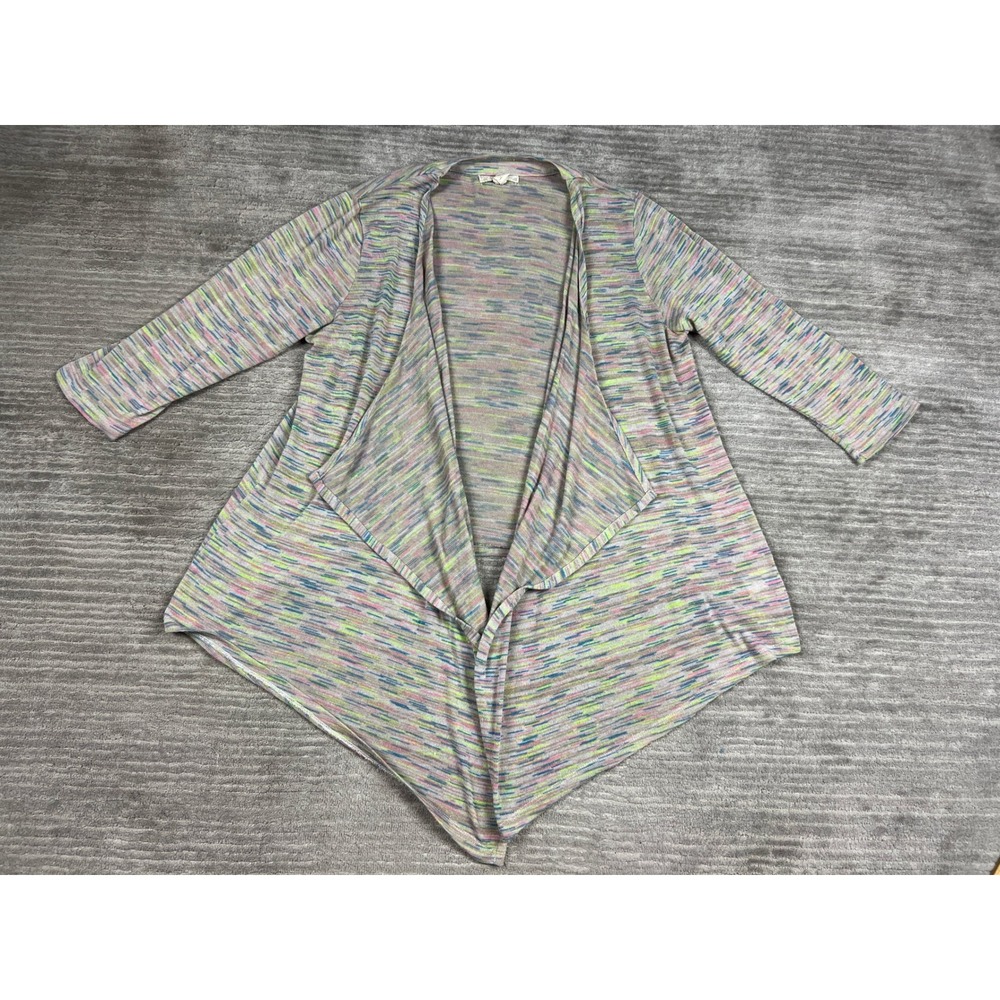 Derek Heart Cardigan Womens 2X Multicolor Space Dye Open Front Draped 3/4 Sleeve
